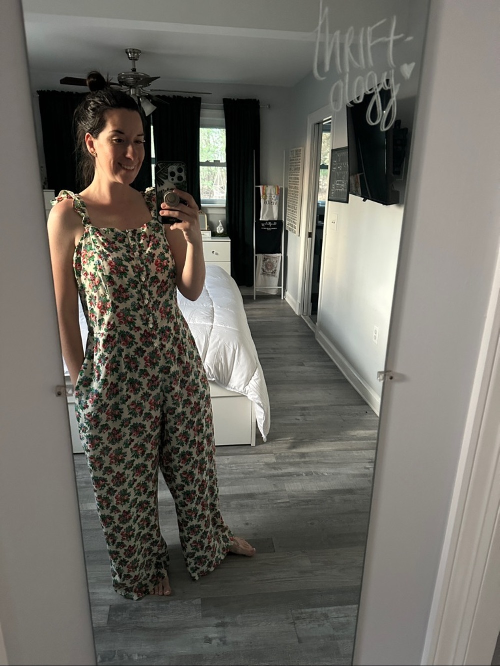 April Cornell Jumpsuit Romper Sleeveless Button Down Pockets Floral Ivory Medium - Picture 7 of 10